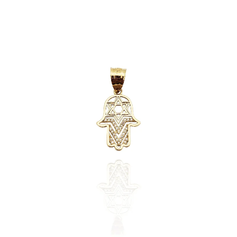 heart-shaped promise ring sterling silver Star Hamsa CZ Pendant (14K)
