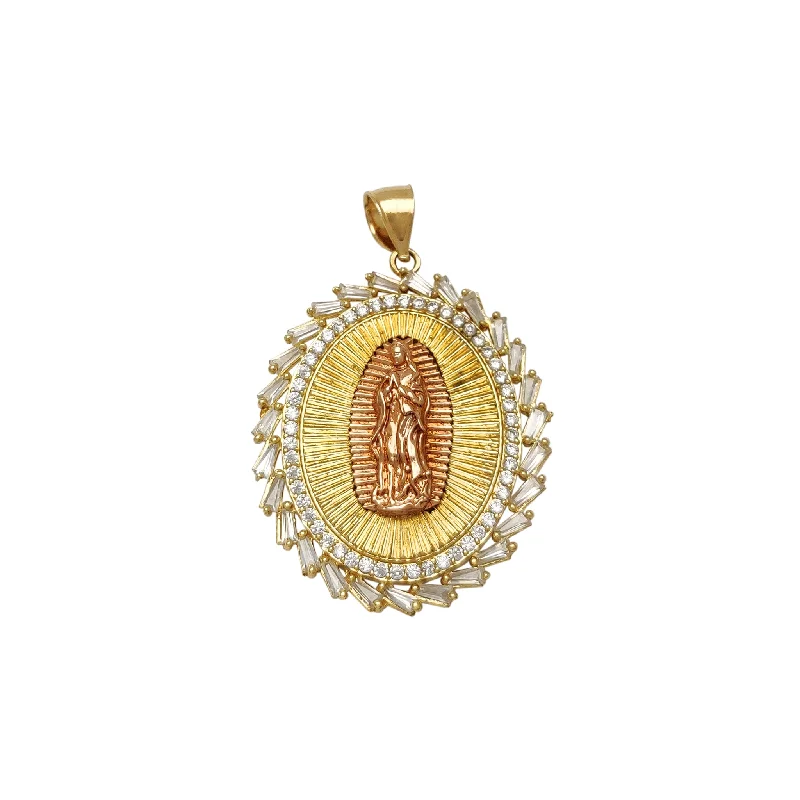 leather cuff bracelet men Stone-Set Halo Oval Virgin Mary Pendant (14K)