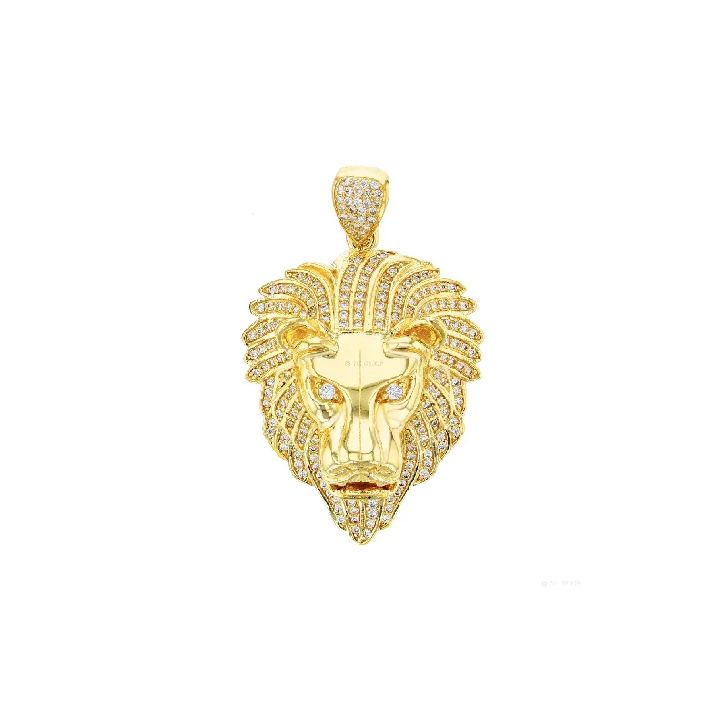 boho gemstone anklet Iced-Out Lion Head Pendant (14K)