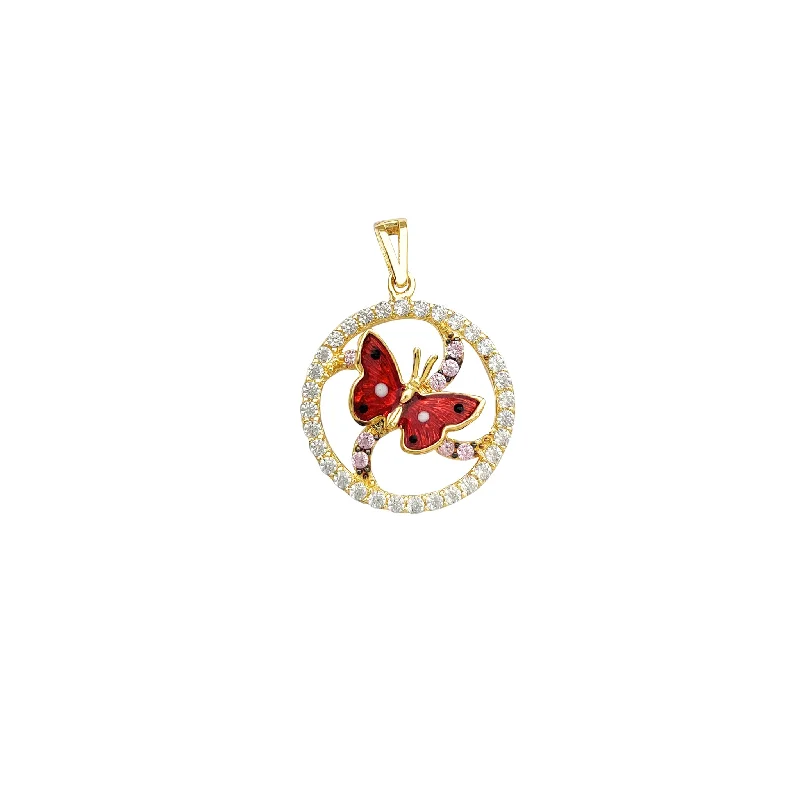 beaded wrap bracelet handmade Stone-Set Red Butterfly Pendant (14K)