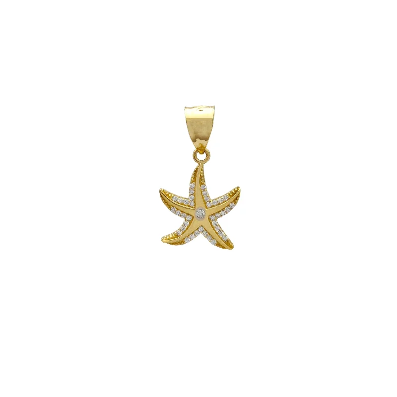 celestial sunburst necklace gold Stoneset Sea Star Pendant (14K)