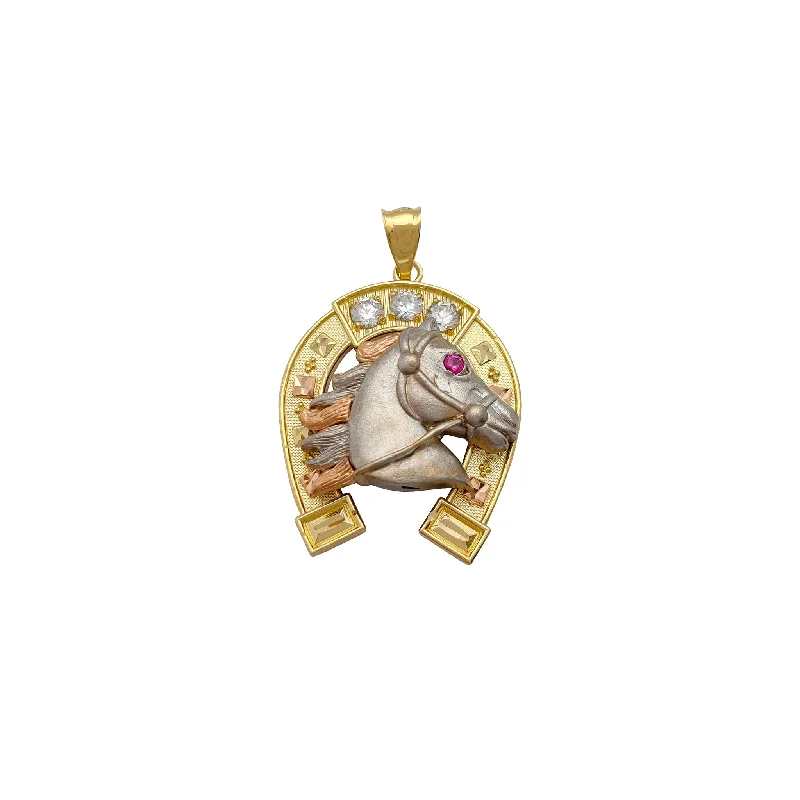 diamond tennis bracelet real Tri-Color Horseshoe & Horse Pendant (14K)