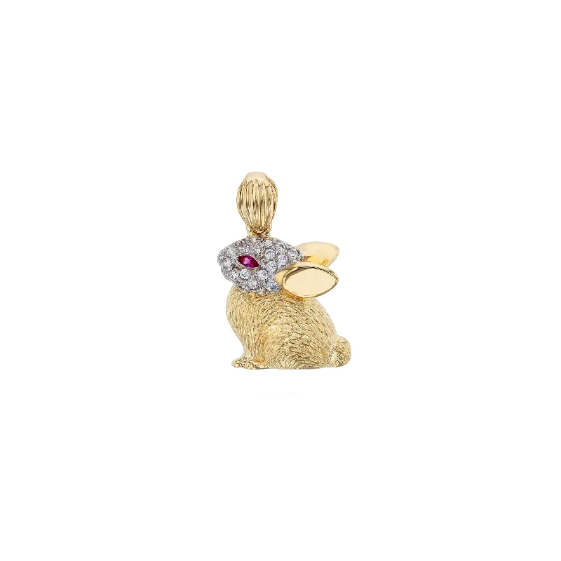modern baguette diamond ring Stone-Set Two-Tone Rabbit Pendant (14K)