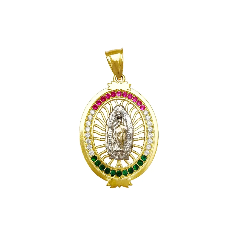 vintage floral engagement ring Stone-set Virgin Mary Oval Medallion Pendant (14K)