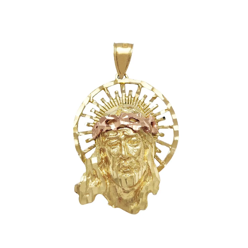 gold mesh bangle bracelet Textured Halo Jesus Head Pendant (14K)