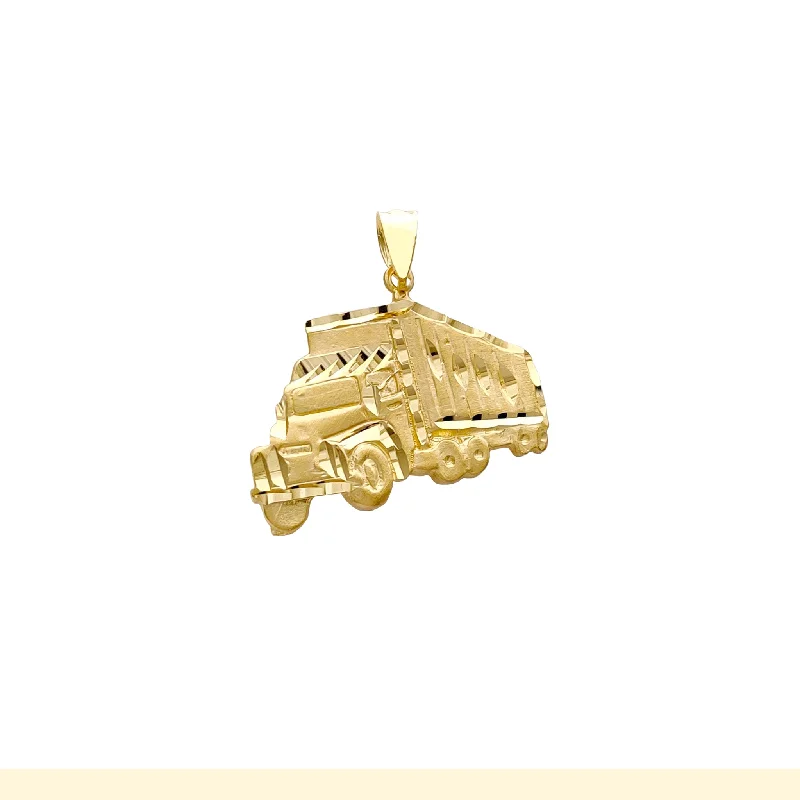 hammered sterling silver band Trailer Truck Pendant (14K)