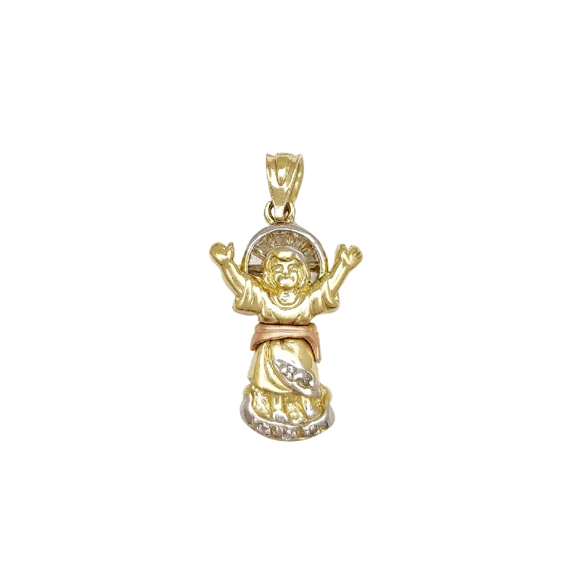 men’s engraved cuff bracelet Tri-Color Baby Jesus Pendant (14K)