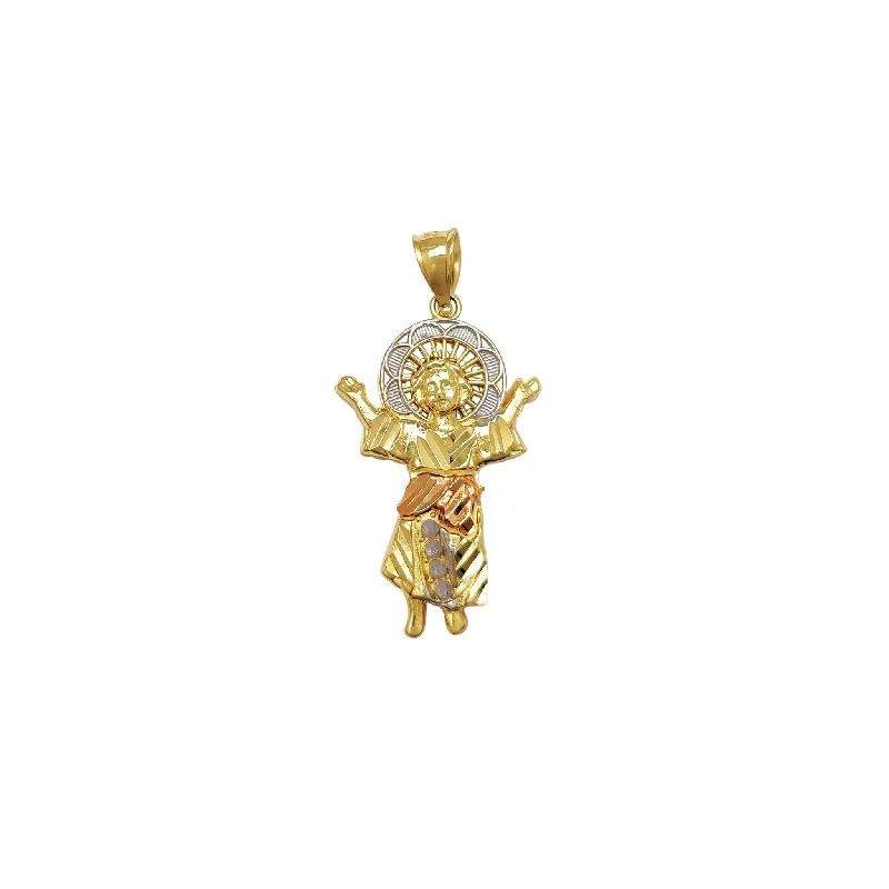 dainty gemstone drop earrings Tri-Color Diamond Cuts Baby Jesus Pendant (14K)