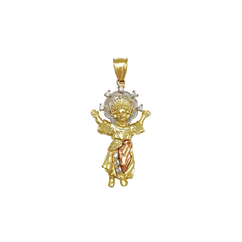 handcrafted braided silver bracelet Tri-Color Halo Baby Jesus Pendant (14K)
