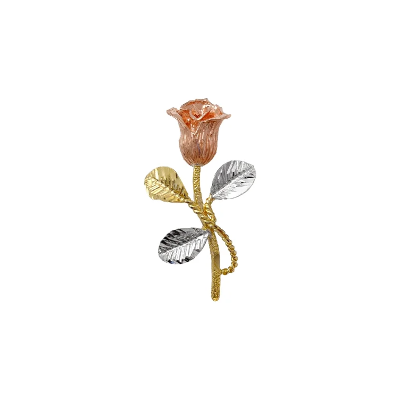 butterfly pendant necklace delicate Tri-Color Long Stem Rose Flower Pendant (14K)
