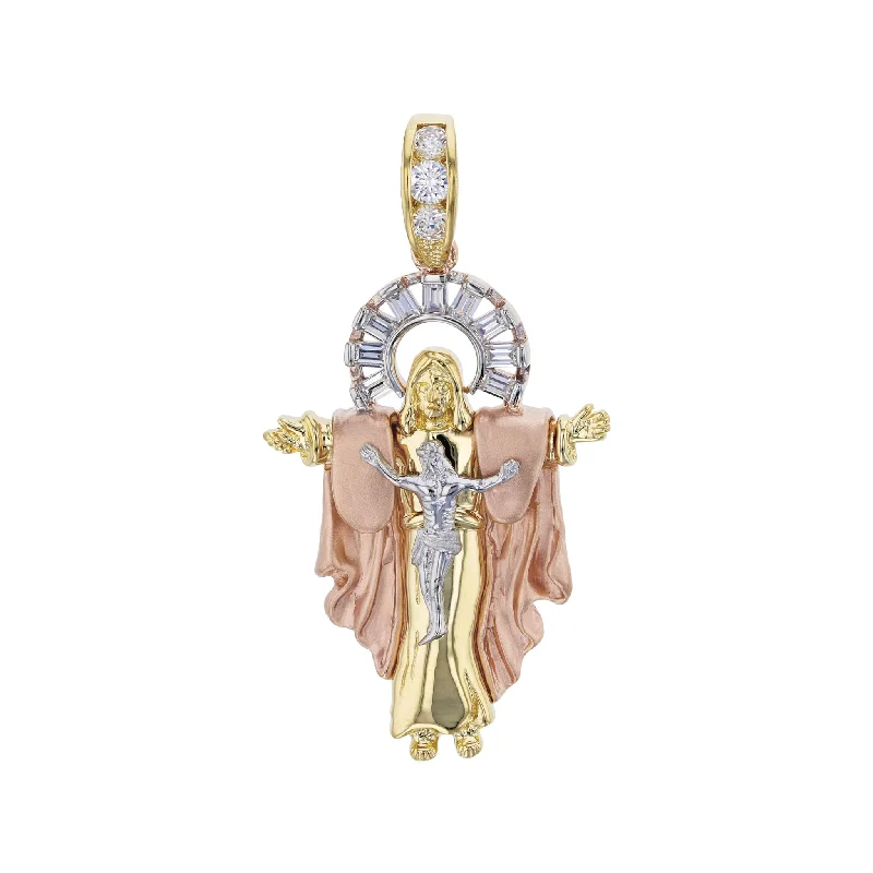 vintage-style filigree bracelet Tri-Color Open Arm Jesus Crucified Pendant (14K)
