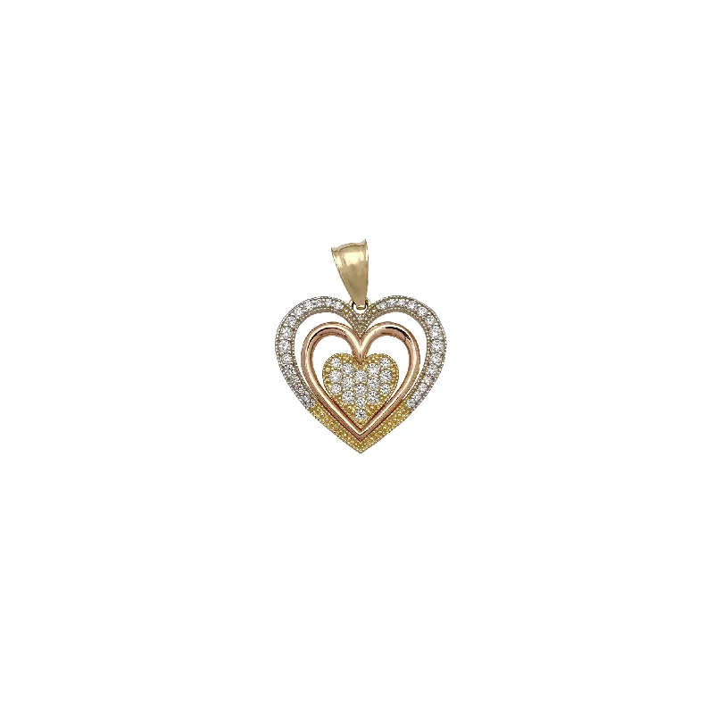 diamond halo stud earrings Tri-Color Stratified Hearts Pendant (14K)