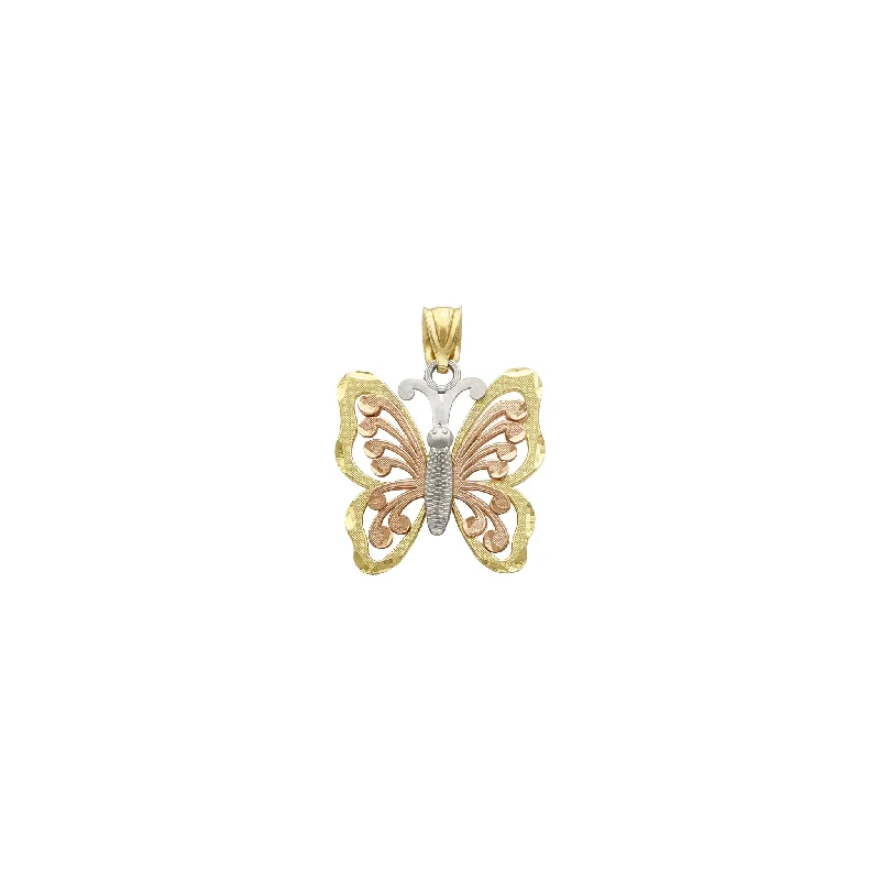 vintage filigree engagement ring Tri-Tone Butterfly Pendant (14K)