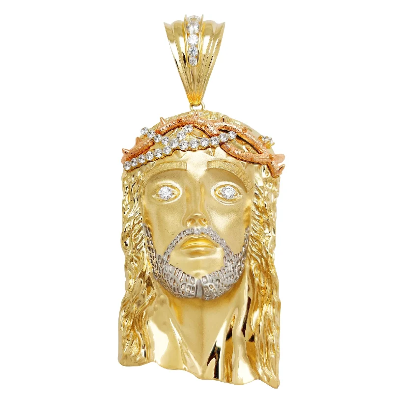 silver moon phase pendant Tri-Color Jesus Head Pendant (14K)