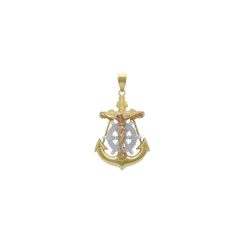 black pearl earrings classic Tri-Tone Mariner's Crucifix Anchor Pendant (14K)