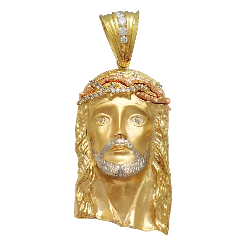 vintage platinum wedding band Tri-Color CZ Jesus Head Pendant (14K)