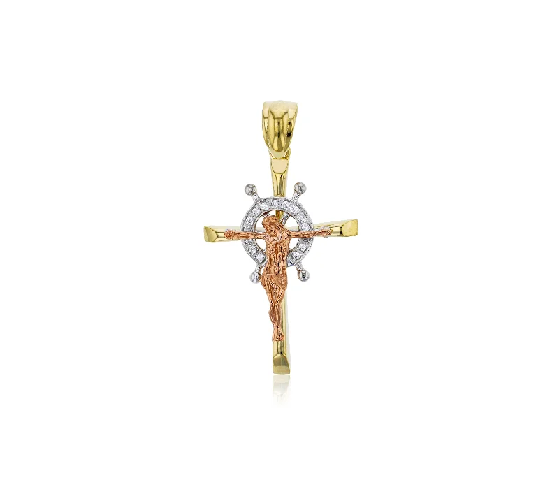 dainty heart charm necklace Tricolor Anchor Jesus Cross Pendant (14K)