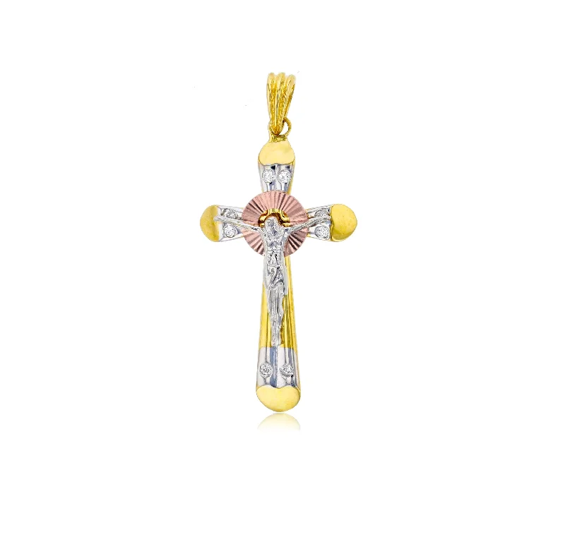 gold medallion pendant necklace Tricolor Crucifix Pendant
