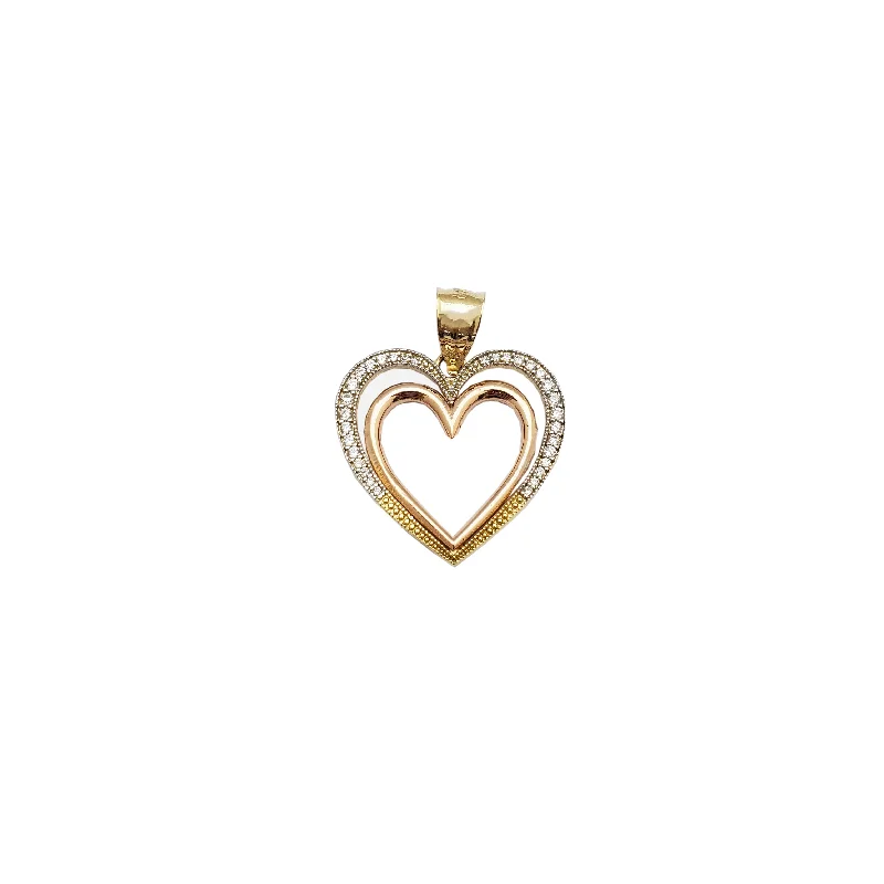 unique square diamond ring Tricolor CZ Double-Heart Pendant (14K)
