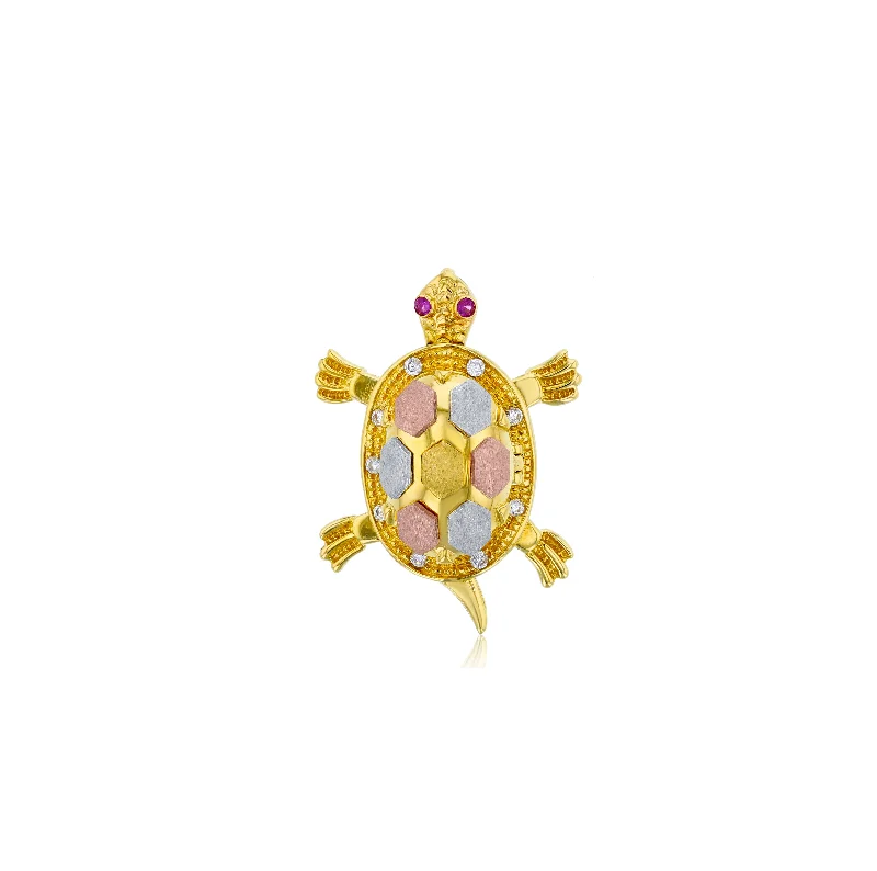 cubic zirconia stud earrings classic Tricolor CZ Turtle Pendant (14K)