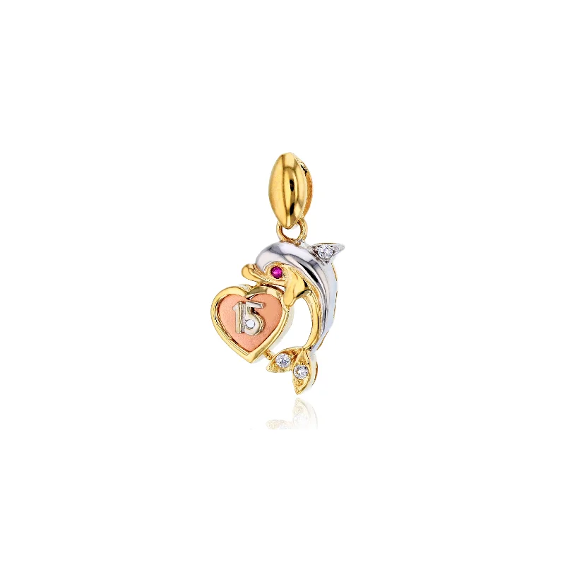 vintage crystal chandelier earrings Tricolor Fifteen Year Dolphin Pendant (14K)