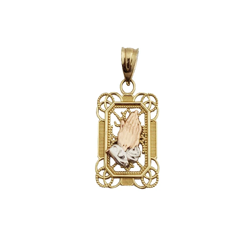 sterling silver toe ring set Tricolor Frame Hamsa Pendant (14K)