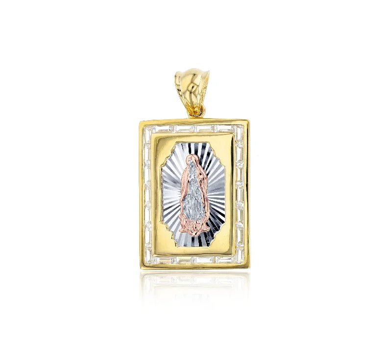 titanium black matte ring Tricolor Gold Channel Virgin Mary Frame Pendant (14k)