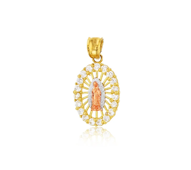solid gold stacking rings set Tricolor Guadalupe Pendant (14K)