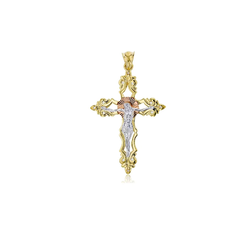 rose gold cartilage barbell Tricolor Jesus Cross Pendant (14k)
