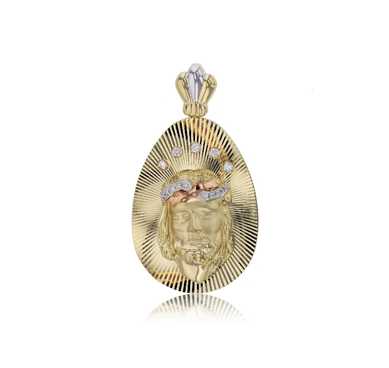 unique blue topaz ring Tricolor Jesus Medallion Pendant (14K)