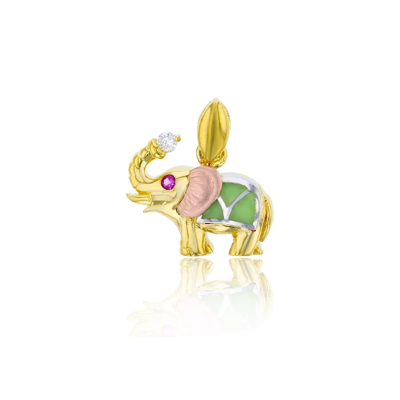 opal cluster ring unique Tricolor Pave Elephant Pendant (14K)