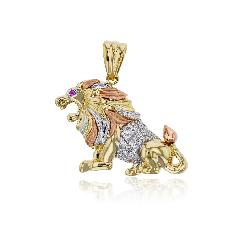 antique filigree wedding band Tricolor Pave Lion Pendant (14K)