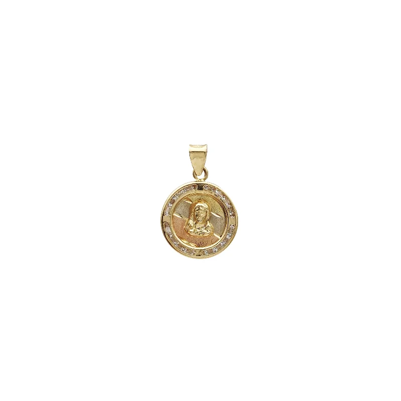 minimalist black pearl necklace Tricolor Round Shape CZ Jesus Pendant (14K)