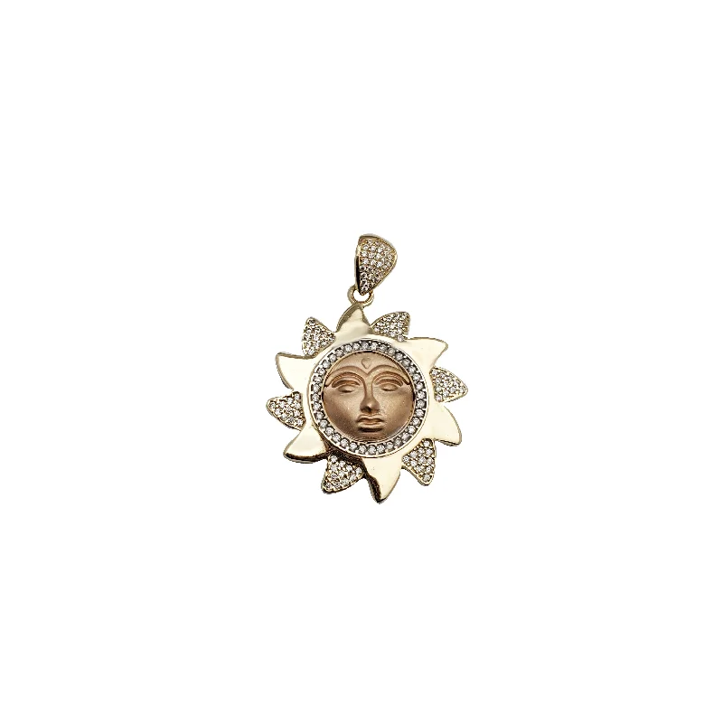 vintage art deco bracelet Tricolor Sun Face Celestial Pendant (14K)