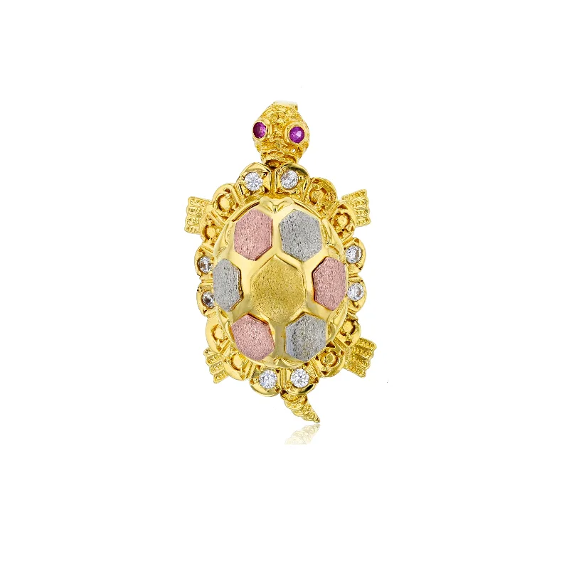 minimal diamond bar necklace Tricolor Turtle Motion Pendant with Removable (14K)