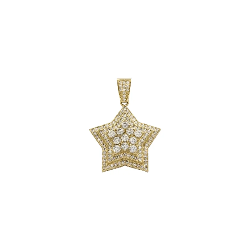 personalized initial ring stackable Iced-Out Triple-Stack Star Pendant (14K)