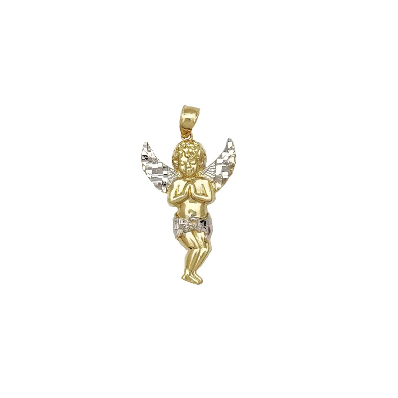 chunky gemstone cuff bracelet Two-Tone Diamond-Cut Angel Pendant (14K)