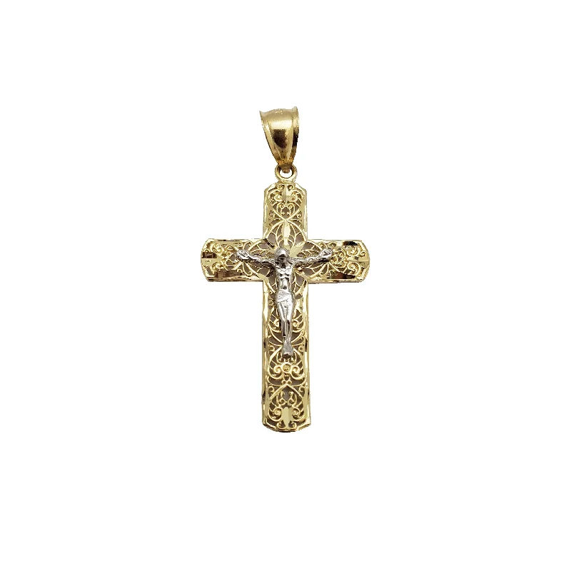 dainty rose gold anklet Two-Tone Filigree Crucifix Pendant (14K)