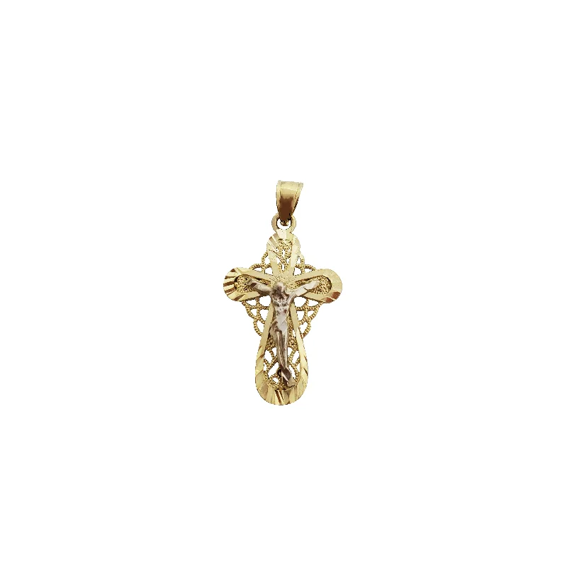 fine silver herringbone necklace Two Tone Crucifix Pendant (14K)