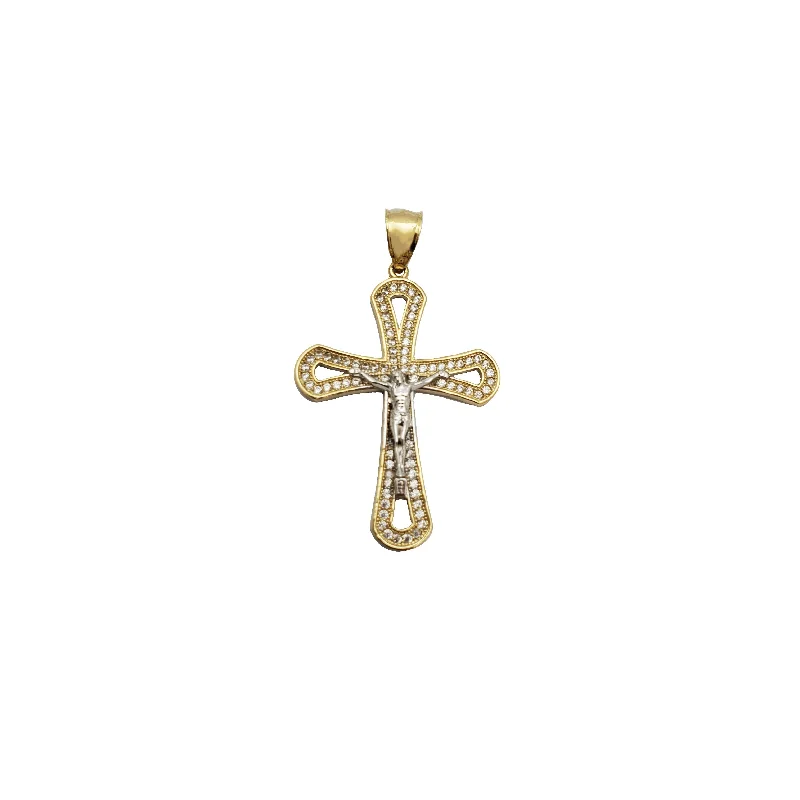 simple gold hoop earrings Two-Tone Crucifix Pendant (14K)
