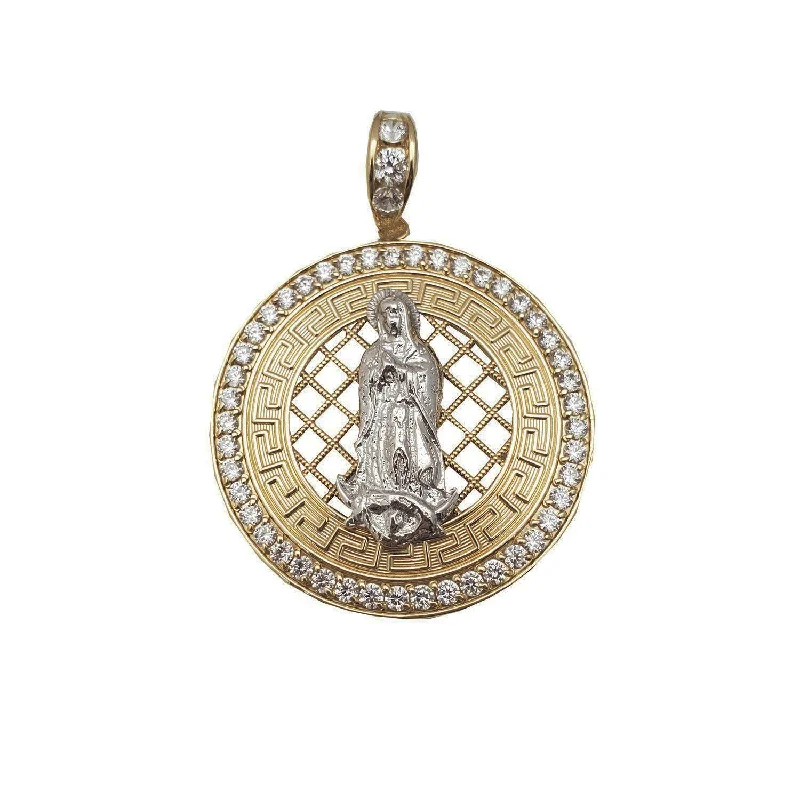 silver infinity symbol bracelet Virgin Mary Iced Meandros Medallion Pendant (14K)