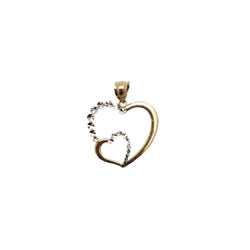 diamond halo pendant necklace Two Tone Double Heart Pendant (14K)