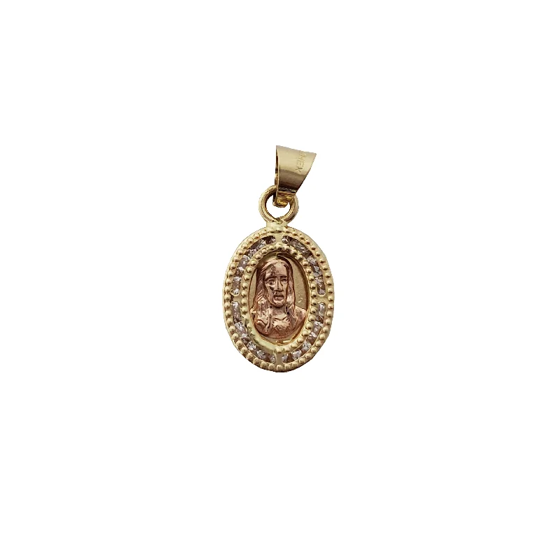 gold and diamond nose stud Two-Tone Jesus Portrait Pendant (14K)