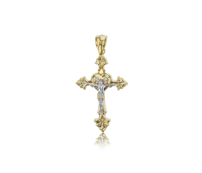 personalized engraved signet ring Two-tone Heart Jesus Cross Pendant (14K)