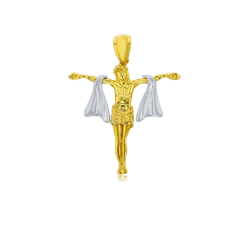 simple crescent moon ring Two-tone Jesus Shroud Religious Pendant (14K)