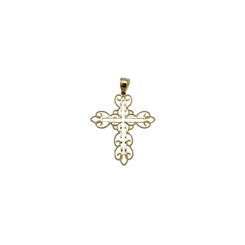 real opal engagement ring Two-Tone Lacy Outline Cross Pendant (14K)