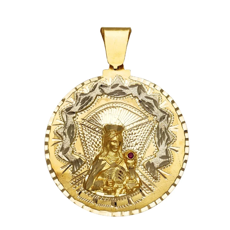 handcrafted crystal quartz ring Two-Tone Diamond-Cut Saint Barbara Medallion Pendant (14K)