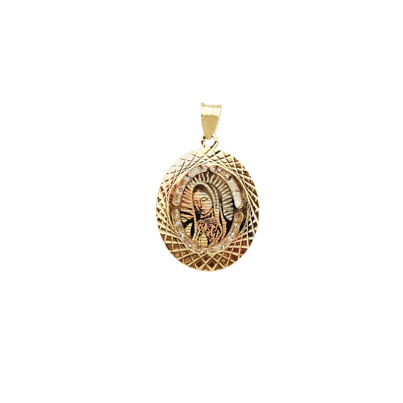 dainty pearl and diamond ring Tri-Color Virgin Mary Oval Frame Pendant (14K)