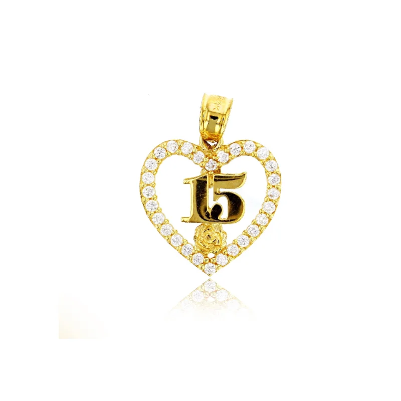 gold-plated snake chain bracelet Yellow Gold 15 Heart & Rose Pendant (14K)