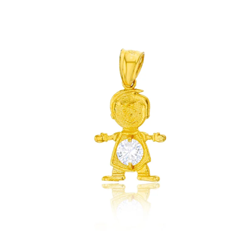 celestial sun and moon pendant Yellow Gold Boy CZ Hug Pendant (14K)